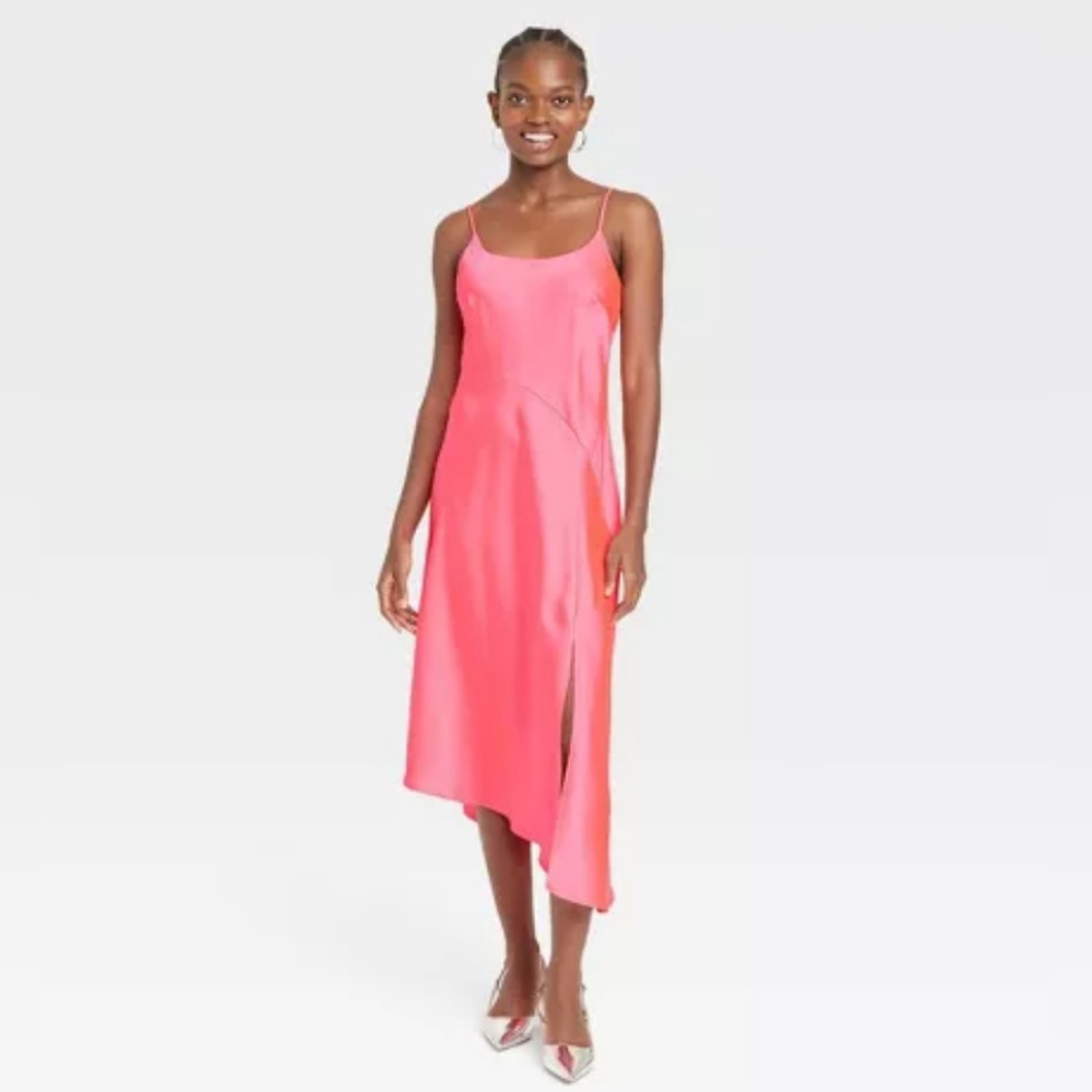 A new day asymmetrical satin midi slip dress